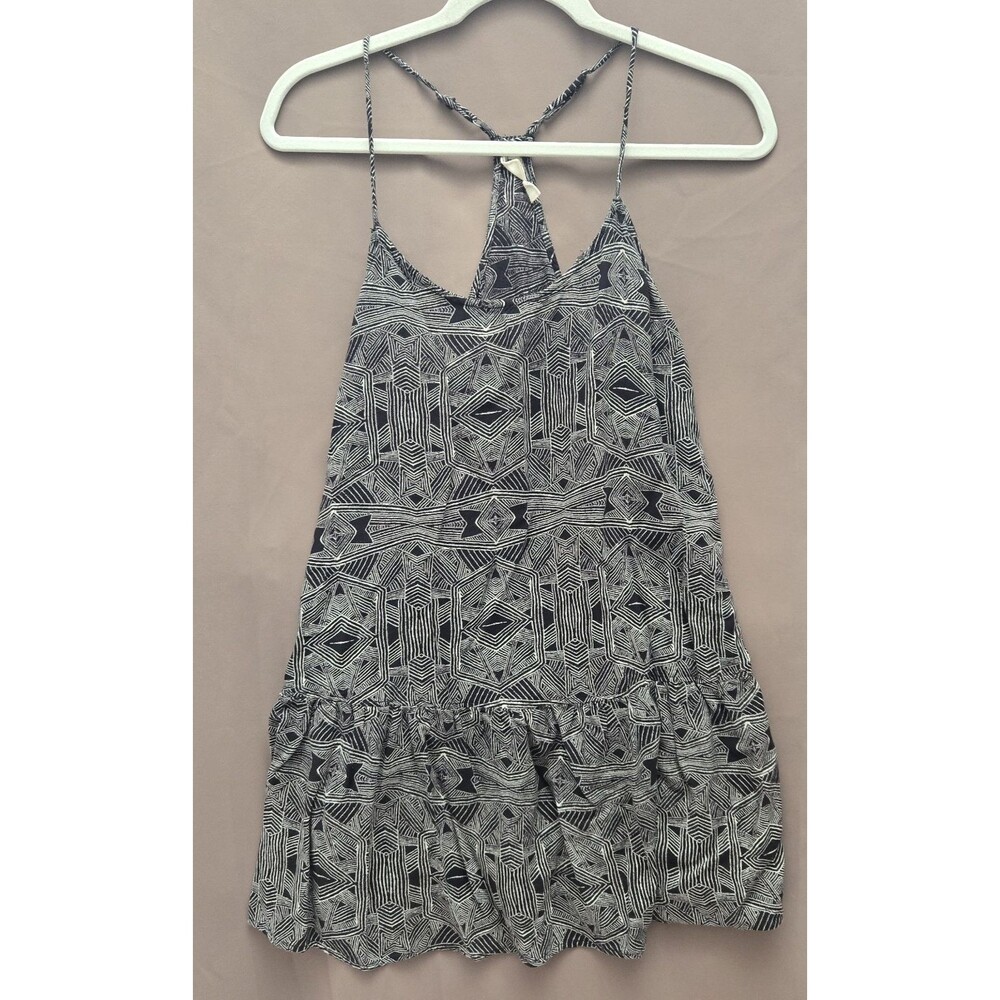 ROXY Black Patterned Spaghetti Strap Tank Top Tunic Size Medium Y2K Beach Surf